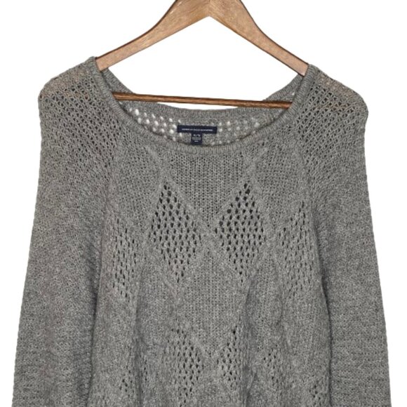 American Eagle Womens Open Cable Knit Tunic Sweater Size Extra Large Gray Cozy - Picture 2 of 15